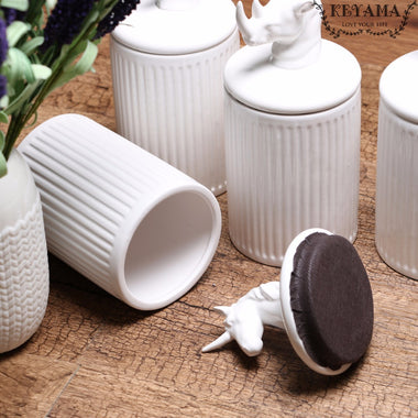White Animals Ceramic Jar