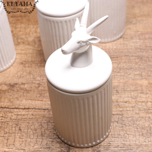 White Animals Ceramic Jar