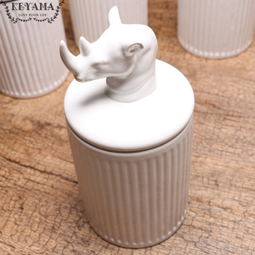 White Animals Ceramic Jar